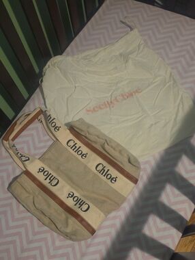 Beige Canvas Tote Bag with Logo Straps